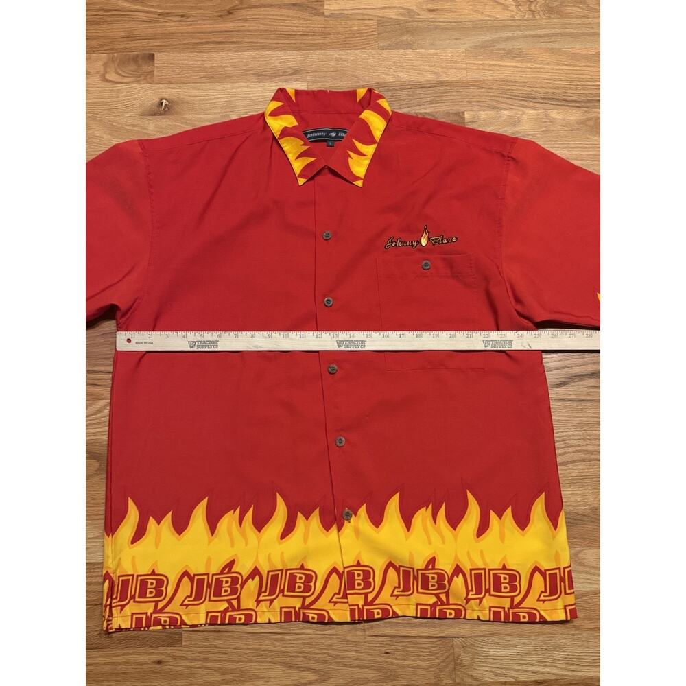 VTG Johnny Blaze Y2K Fire AOP Button-Up Shirt Mens Size Large Red Short Sleeve - Picture 9 of 11